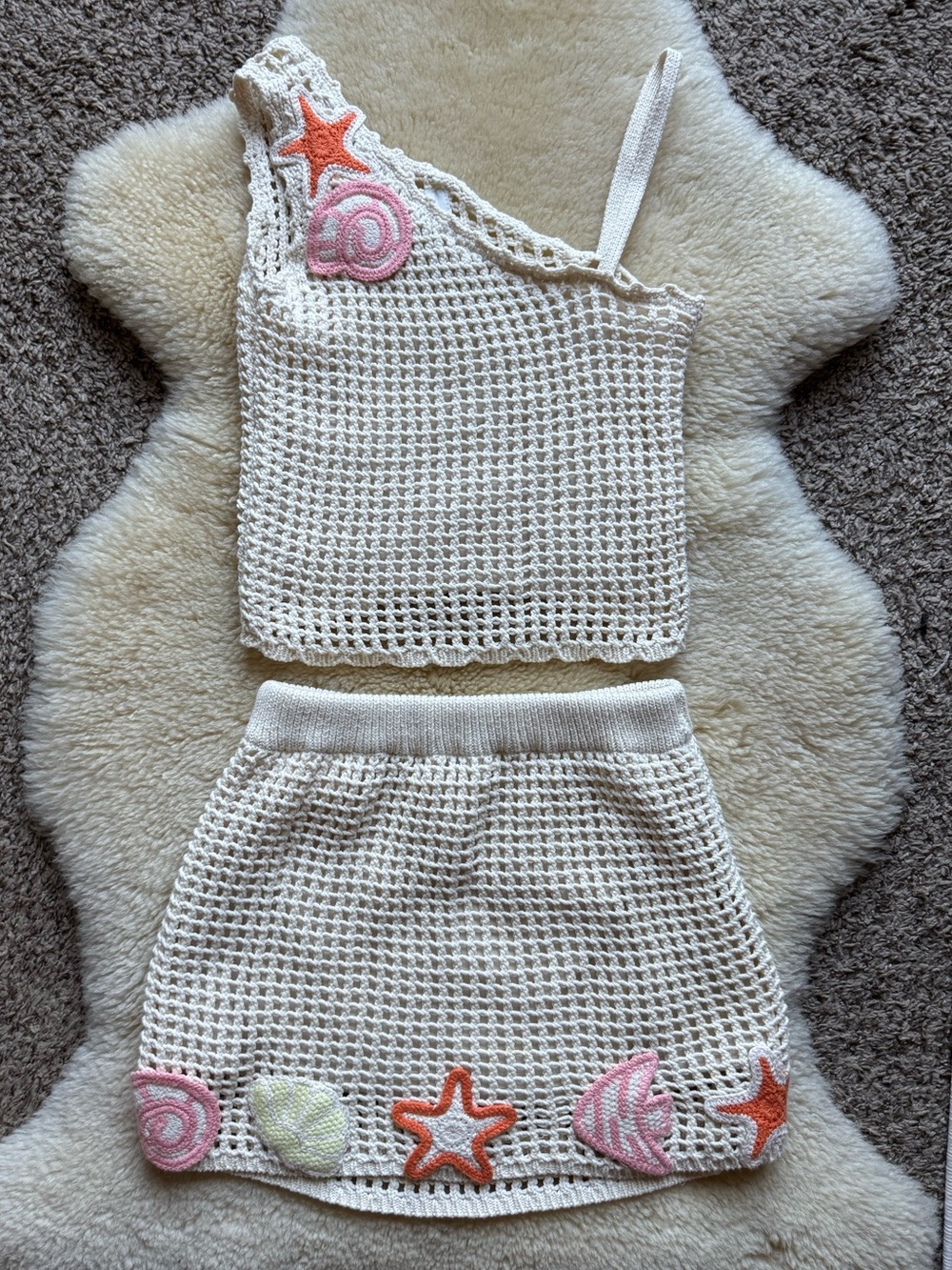 Zara Cream Crochet Knit Two-Piece Set 8-9